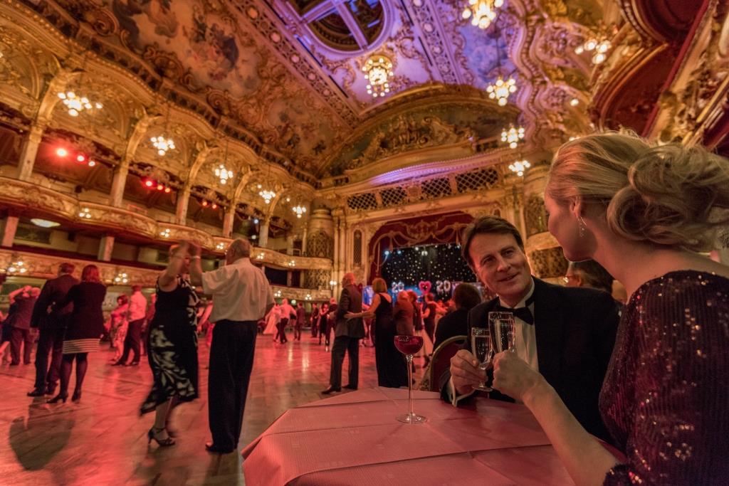 Guests dancing and drinking at the Blackpool Tower Ballroom