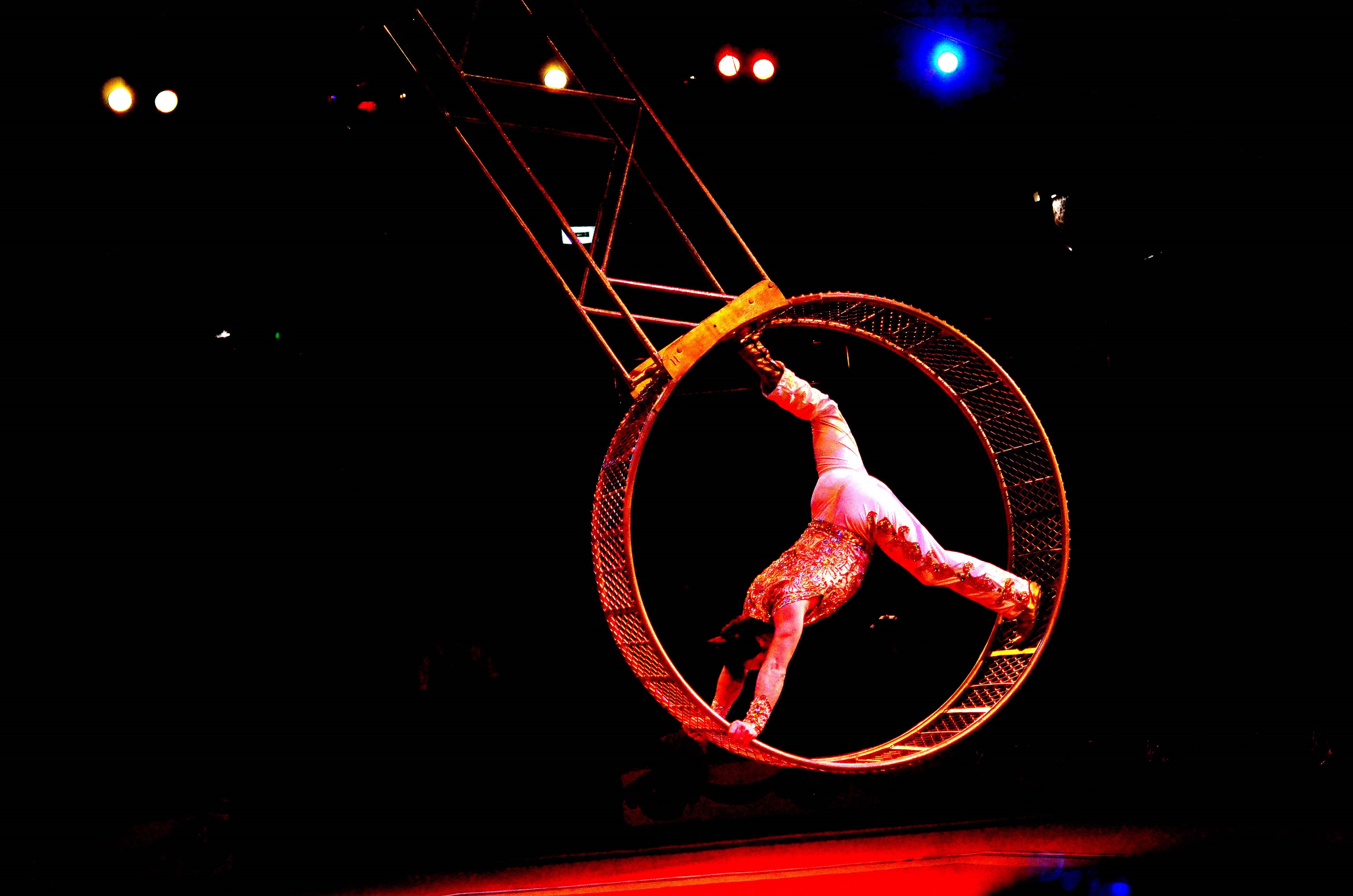 Acrobat in the circus wheel Cyr at the Blackpool Tower Circus