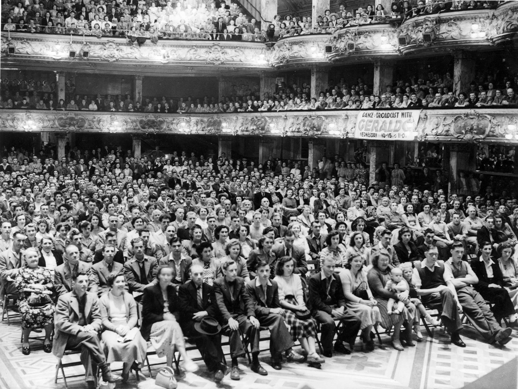 Black and White image of an audience at the Ballroom, Blackpool
