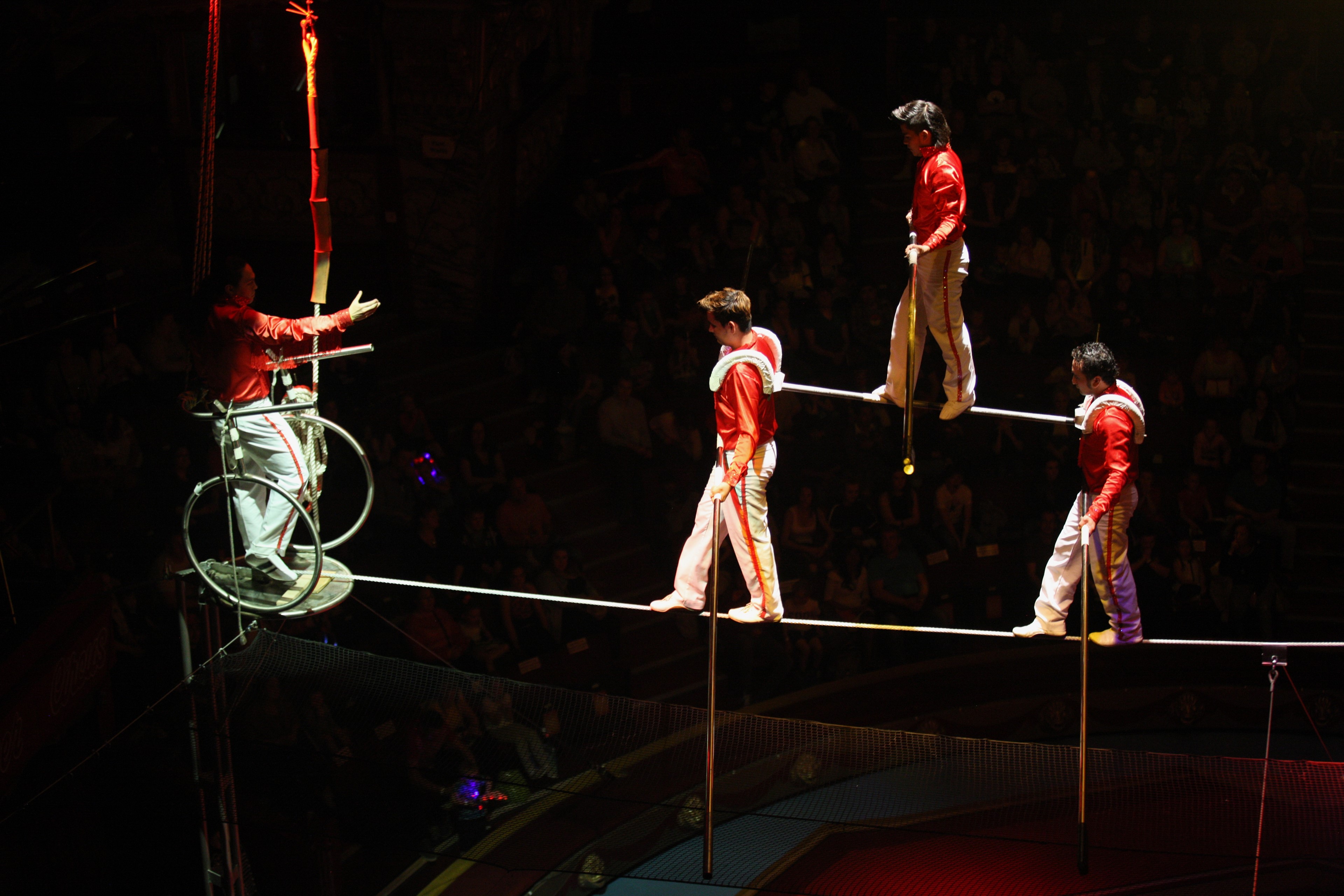 4 Circus performers on a tight rope at the Blackpool Tower Circus