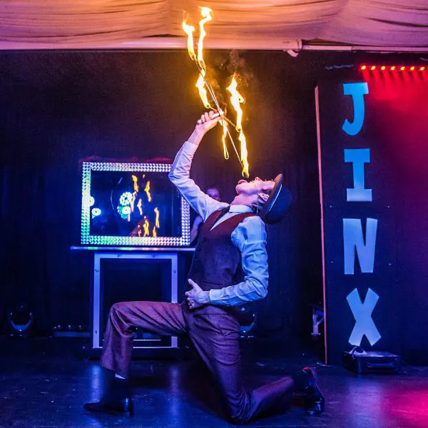 High Jinx magic show man fire eating 